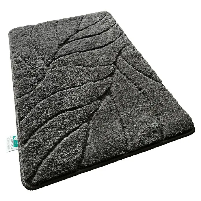 Floordirekt Badteppich Maris - 60 x 40 cm, Dunkelgrau, 100% Polyester - Graue Badematte mit Blätterdesign. Ideal für Badezimmer, rutschfest und saugfähig. Sorgt für Komfort und Stil.