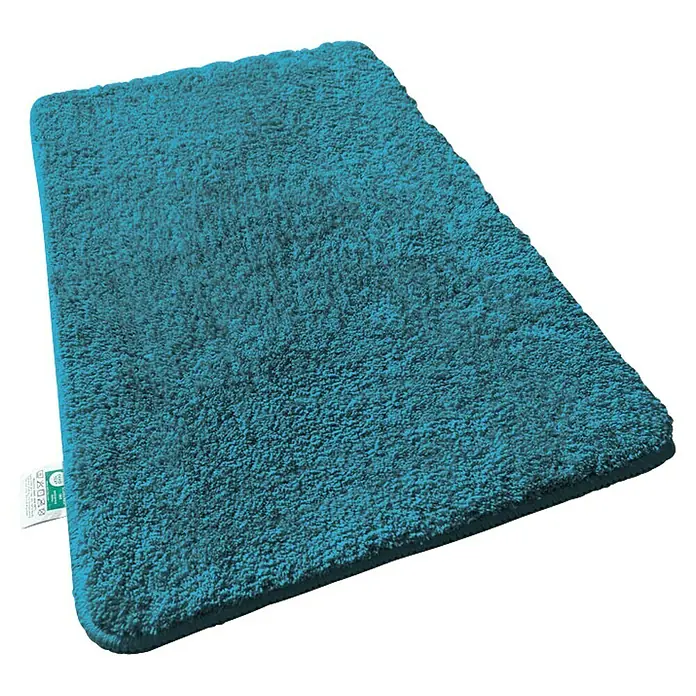 Floordirekt Badteppich Sky - 120 x 70 cm, Petrol, 100% Polyester - Ein türkisfarbener, rechteckiger Badteppich mit weicher Textur und abgerundeten Kanten, der Komfort und Stil in jedes Badezimmer bringt.