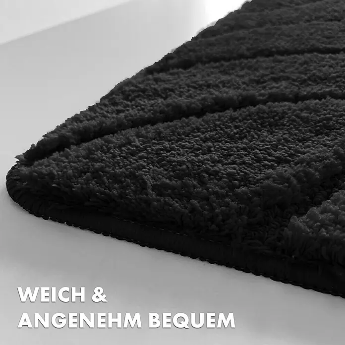 Floordirekt Badteppich Maris - 60 x 40 cm, Schwarz, 100% Polyester - Weicher Badteppich in Schwarz mit stilvollem Design.