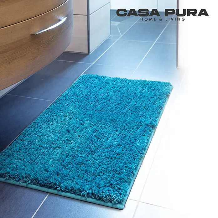 Floordirekt Badteppich Sky - 120 x 70 cm, Petrol, 100% Polyester - Türkisblauer Casa Pura Badteppich mit Shaggy-Flor, ideal für Badezimmer. Weich und saugfähig, für Komfort und Stil.