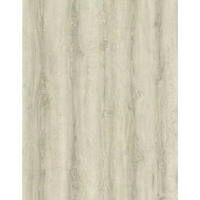 Suelo vinílico SPC Legendary Tree - 1.220 x 180 x 5 mm, Gris, Resistente al agua - Chapa de madera teñida clara con grano visible y sutiles variaciones de color, ideal para muebles e interiores.