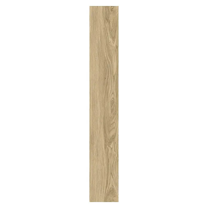 Suelo vinílico SPC Old Wood Tree - 1.220 x 180 x 5 mm, Marrón, Resistente al agua - Primer plano de un panel de madera con una veta distintiva en tonos marrones claros, ideal para un diseño interior de alta calidad.