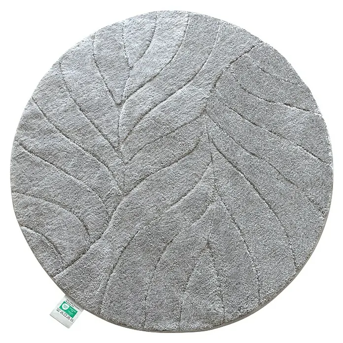 Floordirekt Badteppich Maris - 120 x 120 cm, Silber, 100% Polyester - Ein runder, grauer Teppich mit Blattmuster. Der weiche Teppich ist eine stilvolle und gemütliche Ergänzung für jeden Raum.