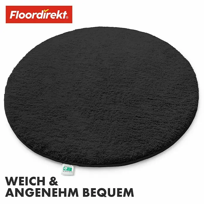 Floordirekt Badteppich Sky - 120 x 120 cm, Schwarz, 100% Polyester - Schwarzer, runder Teppich mit kurzem Flor, ideal für Badezimmer oder Schlafzimmer. Weich und angenehm.