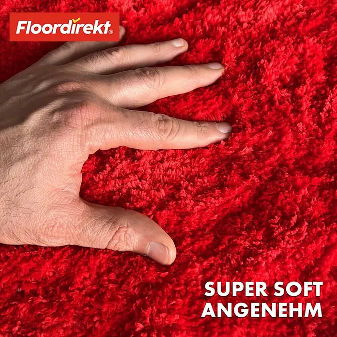 Floordirekt Badteppich Sky - 120 x 120 cm, Beerenrot, 100% Polyester - Roter, superweicher Teppich von Floordirekt, der sich angenehm anfühlt. Hand berührt die weiche Textur.