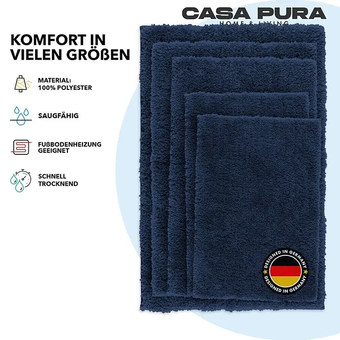 Floordirekt Badteppich Sky - 120 x 70 cm, Dunkelblau, 100% Polyester - Blaue Casa Pura Badematten in verschiedenen Größen, hergestellt aus 100% Polyester, saugfähig und schnell trocknend.