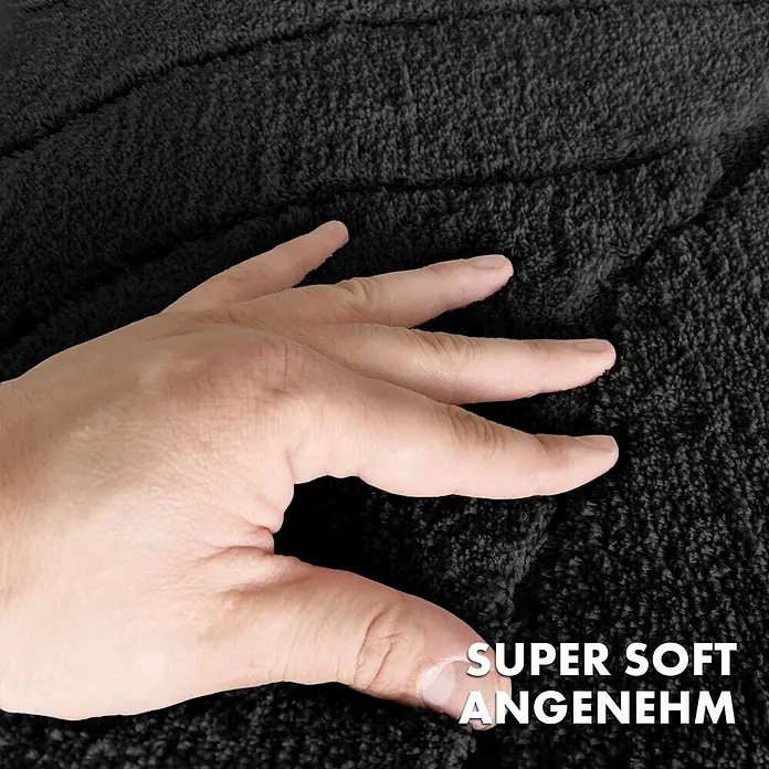 Floordirekt Badteppich Maris - 60 x 40 cm, Schwarz, 100% Polyester - Detailaufnahme eines superweichen, schwarzen Badteppichs mit OEKO-TEX Zertifikat, der höchsten Komfort verspricht.