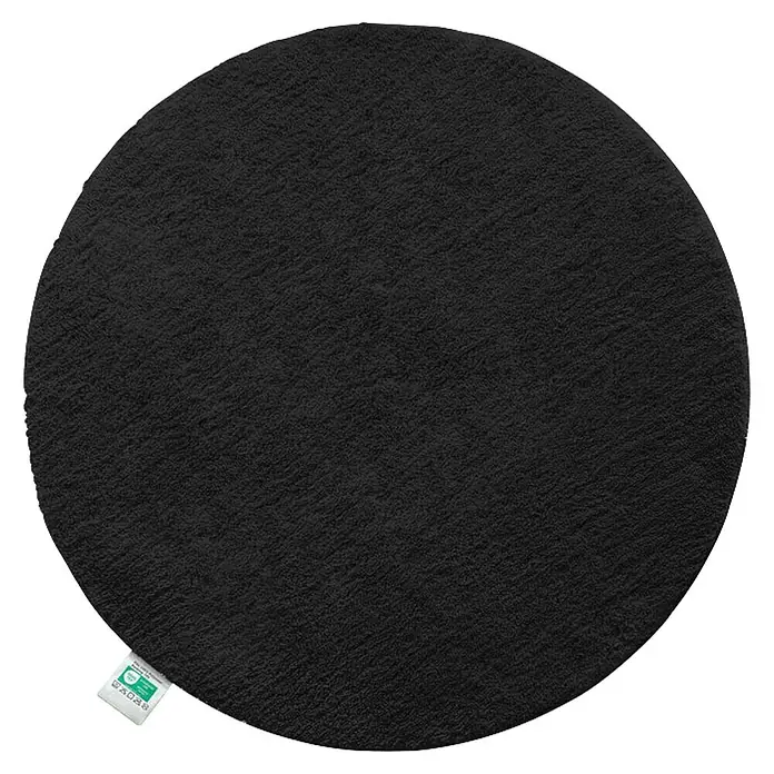 Floordirekt Badteppich Sky - 120 x 120 cm, Schwarz, 100% Polyester - Schwarzer runder Badteppich mit Etikett, weiche Textur, ideal für Badezimmer, Fußbodenheizung geeignet, stilvoll und komfortabel.