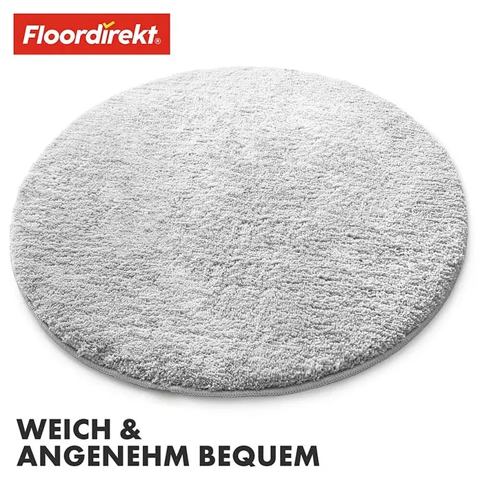 Floordirekt Badteppich Sky - 120 x 120 cm, Weiß, 100% Polyester - Weicher, runder, grauer Teppich von Floordirekt, der Komfort und Stil in jeden Raum bringt. Ideal für Badezimmer oder Schlafzimmer.