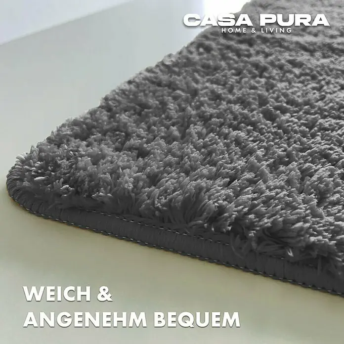 Floordirekt Badteppich Sky - 120 x 70 cm, Dunkelgrau, 100% Polyester - Detailansicht eines weichen, grauen Casa Pura Teppichs. Angenehm und bequem für Ihr Zuhause.