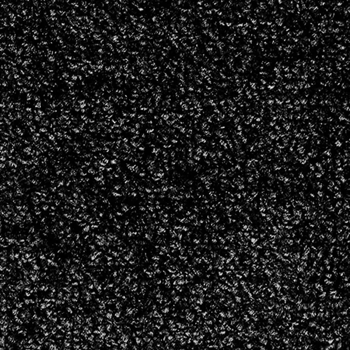Fußmatte Monochrom - Schwarz, 180 x 60 cm, 100 % Polyamid - Detailaufnahme eines schwarzen, texturierten Teppichs mit feinen, hellen Sprenkeln, ideal für eine gemütliche Atmosphäre.