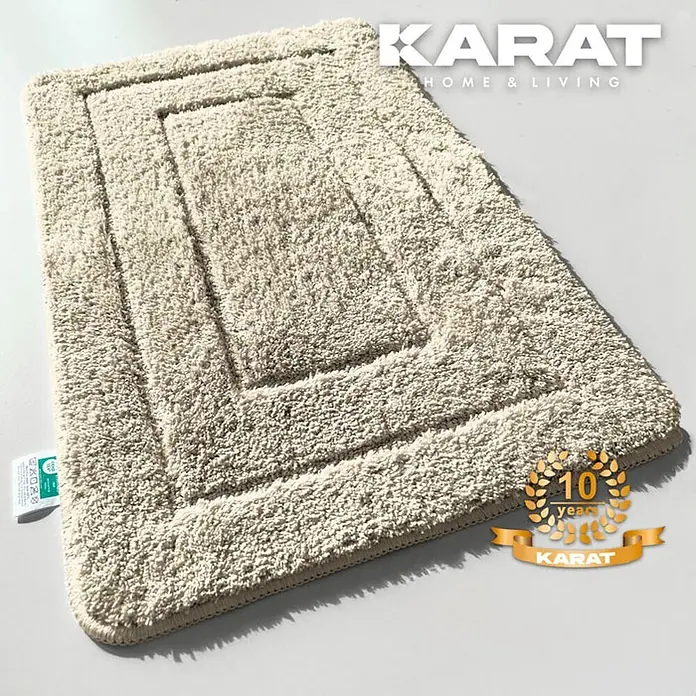 Floordirekt Badteppich Atlantis - 120 x 70 cm, Beige, 100% Polyester - Hochflor Badematte mit rechteckigem Design und mehrstufiger Rahmenoptik für ein angenehmes Gefühl und einen stilvollen Look im Badezimmer.