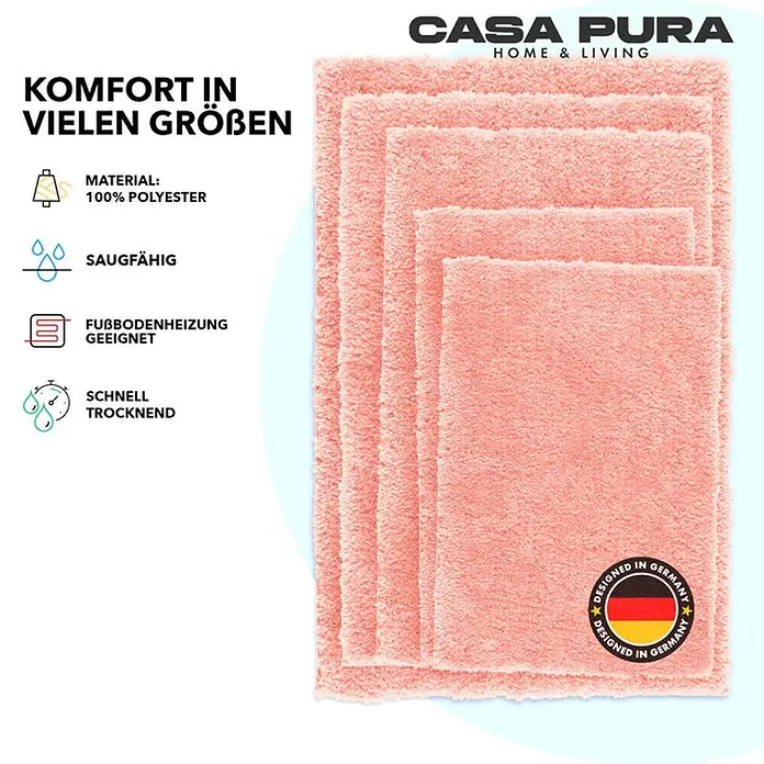 Floordirekt Badteppich Sky - 150 x 80 cm, Rosa, 100% Polyester - Weiche, rosa Badematten von Casa Pura in verschiedenen Größen. Komfort und Qualität für Ihr Badezimmer.