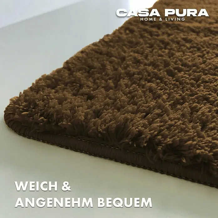 Floordirekt Badteppich Sky - 150 x 80 cm, Braun, 100% Polyester - Detailaufnahme eines braunen Casa Pura Teppichs mit weicher Textur.