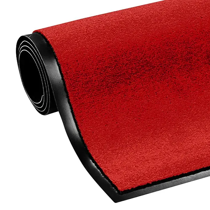 Fußmatte Monochrom - Rot, 120 x 90 cm, 100 % Polyamid - Aufgerollte rote Fußmatte mit schwarzem Rand. Ideal für den Eingangsbereich, um Schmutz zu entfernen.