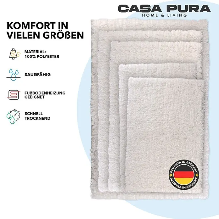 Floordirekt Badteppich Sky - 60 x 50 cm, Weiß, 100% Polyester - Bild von flauschigen Casa Pura Badematten in verschiedenen Größen, aus 100% Polyester, saugfähig und schnell trocknend.