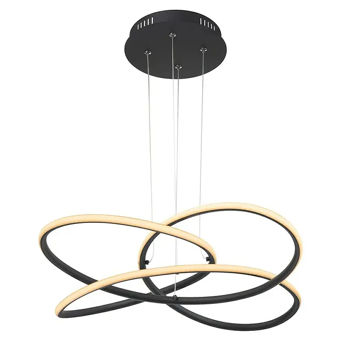 Globo Lámpara colgante LED Panda - 30 W, Altura: 120 cm, Blanco cálido - Lámpara colgante LED moderna con círculos entrelazados y luz cálida, ideal para espacios de vida elegantes.