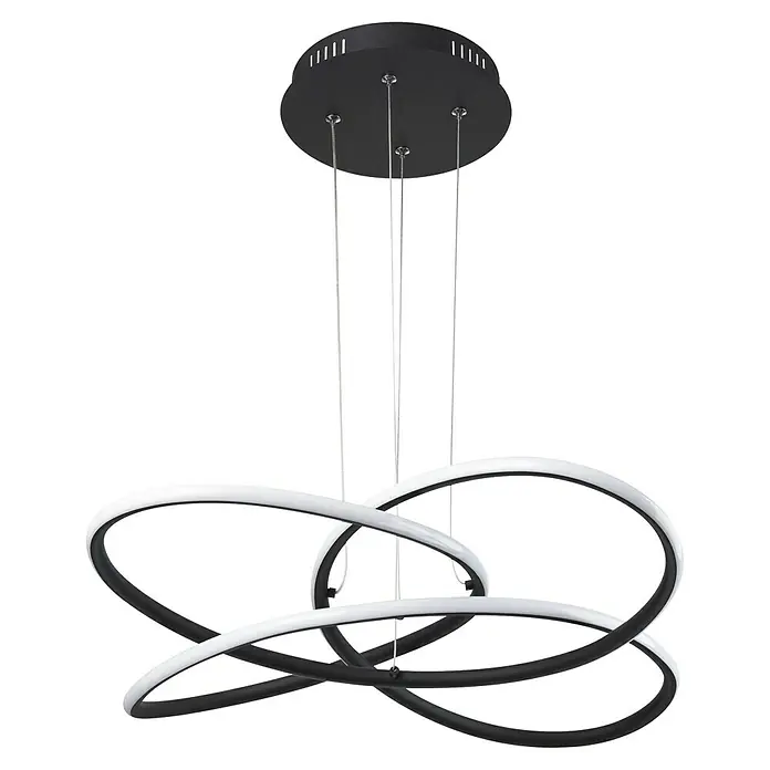 Globo LED-Pendelleuchte Panda - 30 W, Höhe: 120 cm, Warmweiß - Moderne LED-Hängeleuchte mit drei ineinander verschlungenen Ringen und schwarzer Aufhängung, die ein stilvolles Ambiente schafft.