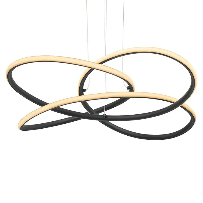 Globo Lámpara colgante LED Panda - 30 W, Altura: 120 cm, Blanco cálido - Lámpara colgante LED moderna con tres anillos entrelazados en negro y luz blanca cálida. Iluminación elegante para cualquier habitación.