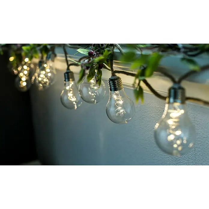 Starlux LED-Lichterkette Bulb - Batteriebetrieben, 3 m, Warmweiß - Dekorative Lichterkette mit Glühbirnen und grünen Blättern, ideal für eine gemütliche Atmosphäre im Innenbereich.
