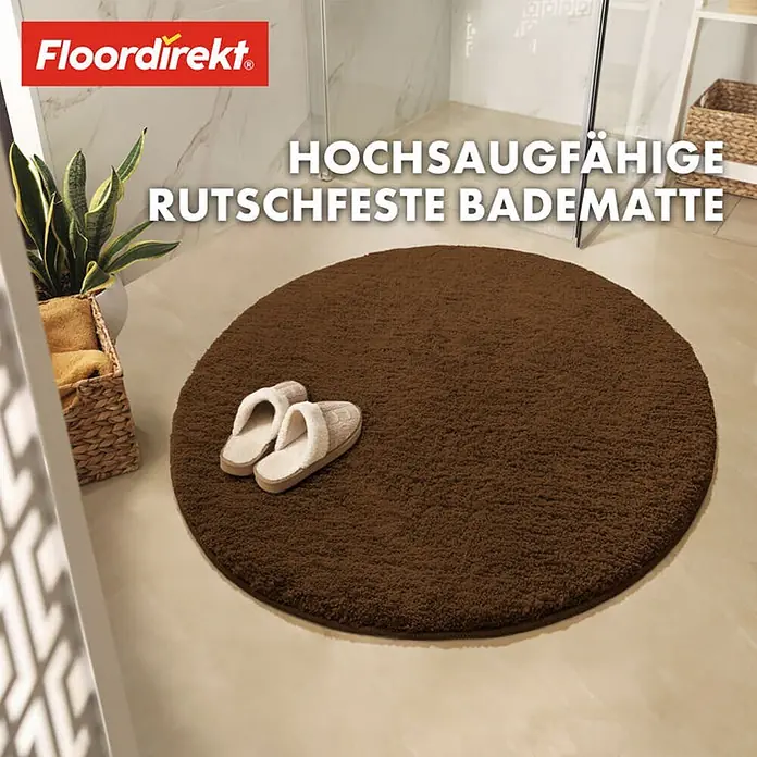 Floordirekt Badteppich Sky - 95 x 95 cm, Braun, 100% Polyester - Hochflor Badematte in Braun mit flauschiger Oberfläche und rutschfester Unterseite für ein angenehmes Gefühl im Badezimmer.