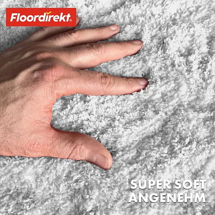 Floordirekt Badteppich Sky - 120 x 120 cm, Weiß, 100% Polyester - Flauschiger Teppich in Weiß mit Hand, OEKO-TEX Siegel und Aufschrift "Super Soft Angenehm" für ein angenehmes Gefühl.