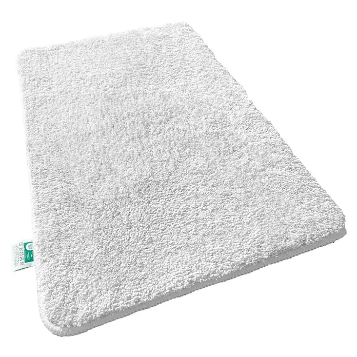 Floordirekt Badteppich Sky - 60 x 50 cm, Weiß, 100% Polyester - Flauschiger, rechteckiger, weisser Teppich mit kurzem Flor und dezenter Umrandung für Badezimmer, Schlafzimmer oder Wohnzimmer als Deko.