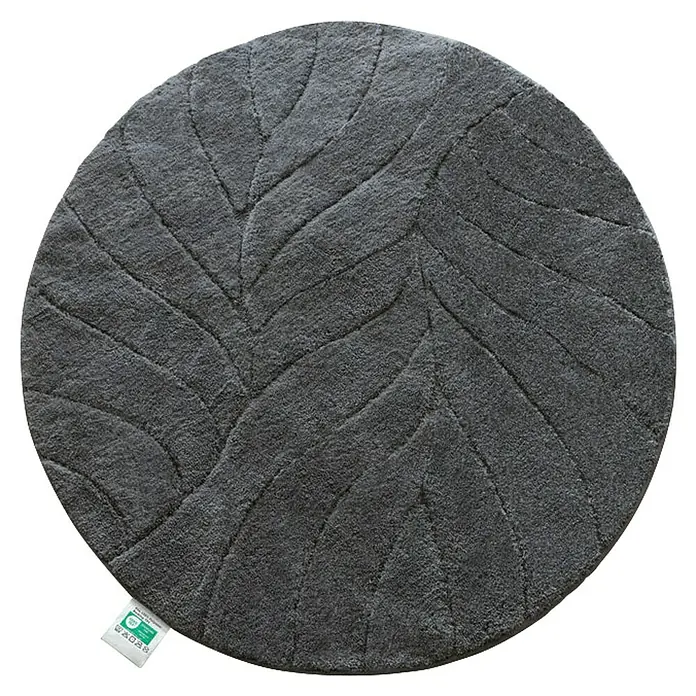 Floordirekt Badteppich Maris - 120 x 120 cm, Dunkelgrau, 100% Polyester - Runder, grauer Badteppich mit Blattmuster für ein stilvolles Badezimmer. Weiche Textur für zusätzlichen Komfort und Wärme unter den Füßen.