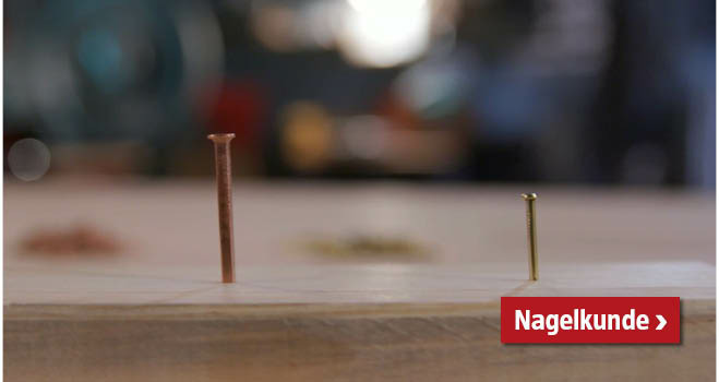 2 verschiedene Nägel wurden in ein Holzstück geklopft