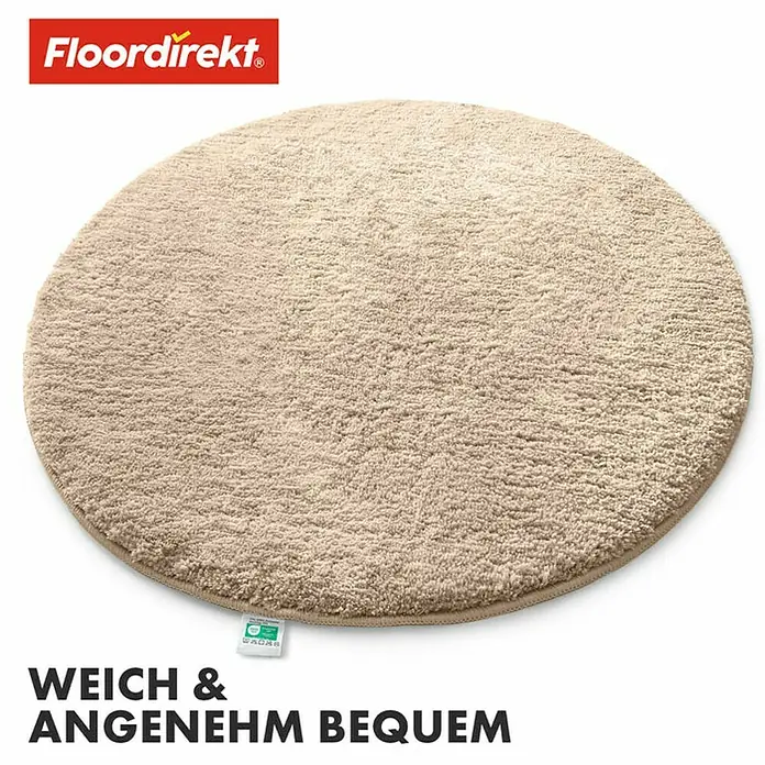 Floordirekt Badteppich Sky - 120 x 120 cm, Beige, 100% Polyester - Ein runder, beigefarbener Badteppich der Marke Floordirekt, der Weichheit und Komfort verspricht. Perfekt für jedes Badezimmer.