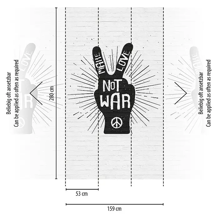 A.S. Création The Wall 3 Fototapete Steinwand Make Love Not War - B x H: 159 x 280 cm, Vlies - Wandtapete mit Peace-Zeichen, Aufschrift "Make Love Not War", 280 x 159 cm, individuell anpassbar für ein friedliches Ambiente.