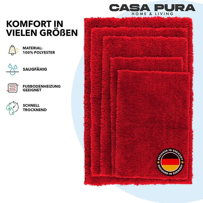 Floordirekt Badteppich Sky - 60 x 50 cm, Beerenrot, 100% Polyester - Rote Casa Pura Badematten in verschiedenen Größen, aus 100% Polyester, saugfähig und schnelltrocknend. Geeignet für Fußbodenheizung.