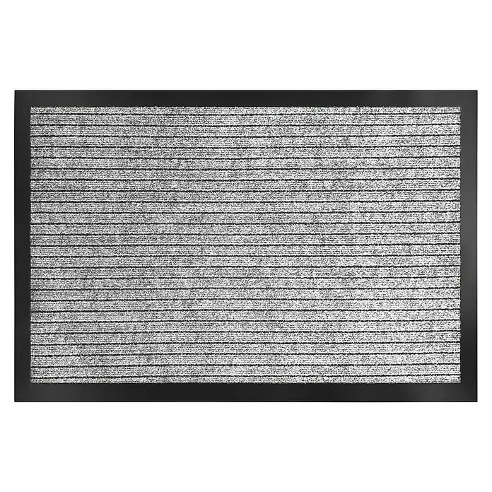 Fußmatte Dura - Grau, 120 x 66 cm, 100 % Polypropylen - Schmutzfangmatte mit gerippter Textur und einem schlichten, schwarzen Rahmen, ideal für Eingänge, um Sauberkeit zu gewährleisten.