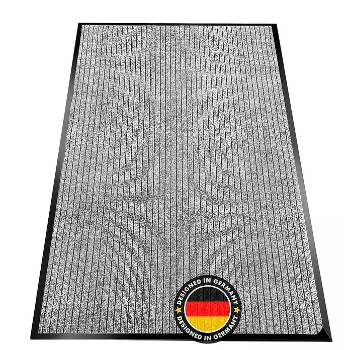Fußmatte Dura - Grau, 120 x 66 cm, 100 % Polypropylen - Fußmatte mit Rillenmuster und "Designed in Germany"-Logo, ideal für den Eingangsbereich, um Schmutz aufzufangen.