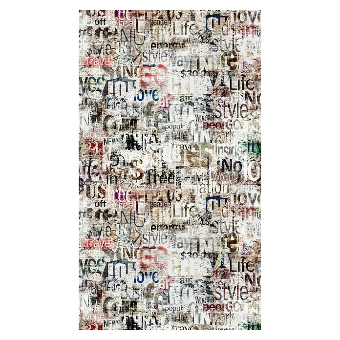 A.S. Création The Wall 3 Fototapete Schriftzug - B x H: 159 x 280 cm, Vlies - Abstraktes Bild mit Zeitungsartikeln und Wörtern in verschiedenen Schriftarten und Farben, das ein Gefühl von Chaos und Bewegung vermittelt.