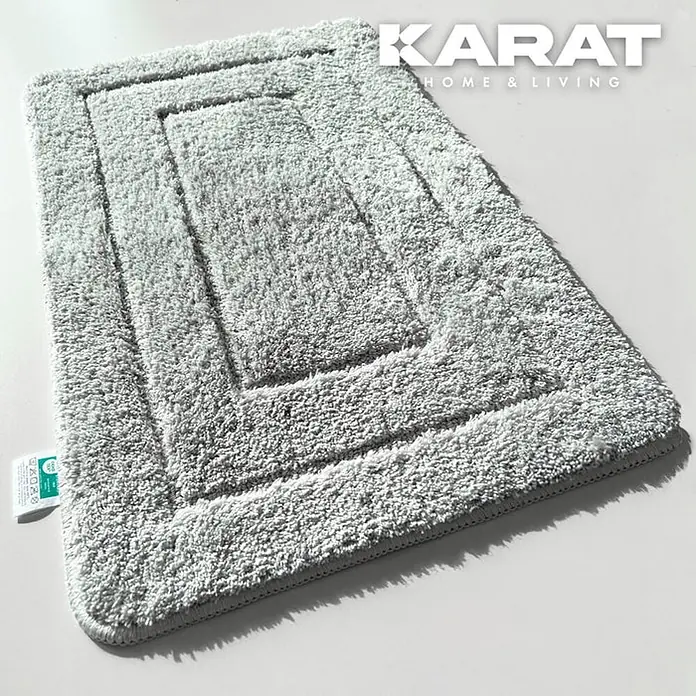 Floordirekt Badteppich Atlantis - 100 x 60 cm, Silbergrau, 100% Polyester - Ein grauer, rechteckiger Badteppich von Karat Home & Living mit erhabenen Rechteck-Design und "Öko-Tex"-Zertifizierung für ein angenehmes Gefühl.