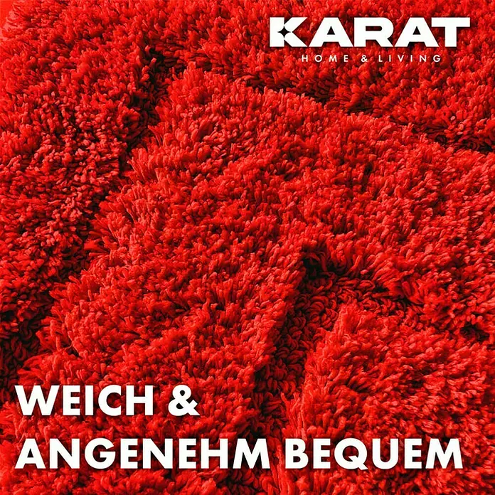 Floordirekt Badteppich Atlantis - 120 x 70 cm, Rot, 100% Polyester - Nahaufnahme eines roten, weichen Teppichs von Karat Home & Living, der Komfort und Wärme ausstrahlt.
