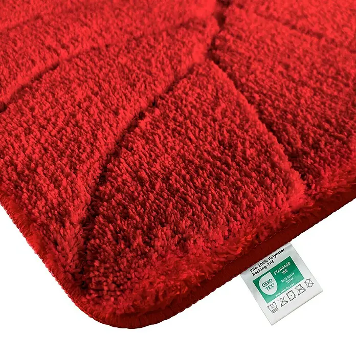 Floordirekt Badteppich Maris - 120 x 60 cm, Rot, 100% Polyester - Roter Badteppich aus Polyester mit OEKO-TEX Standard 100 Zertifikat für geprüfte Qualität und Sicherheit.
