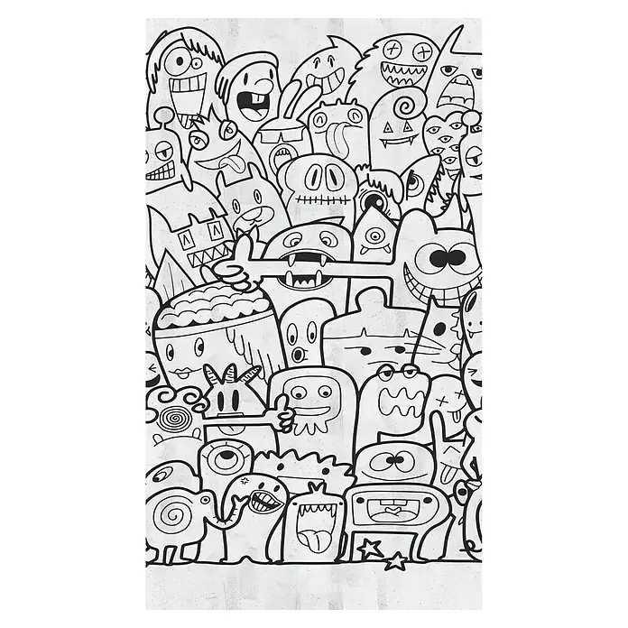A.S. Création The Wall 3 Fototapete Comic - B x H: 159 x 280 cm, Vlies, Schwarz-Weiß - Eine skurrile Schwarz-Weiß-Zeichnung voller lustiger Monster, die eine verspielte und kreative Note vermittelt.