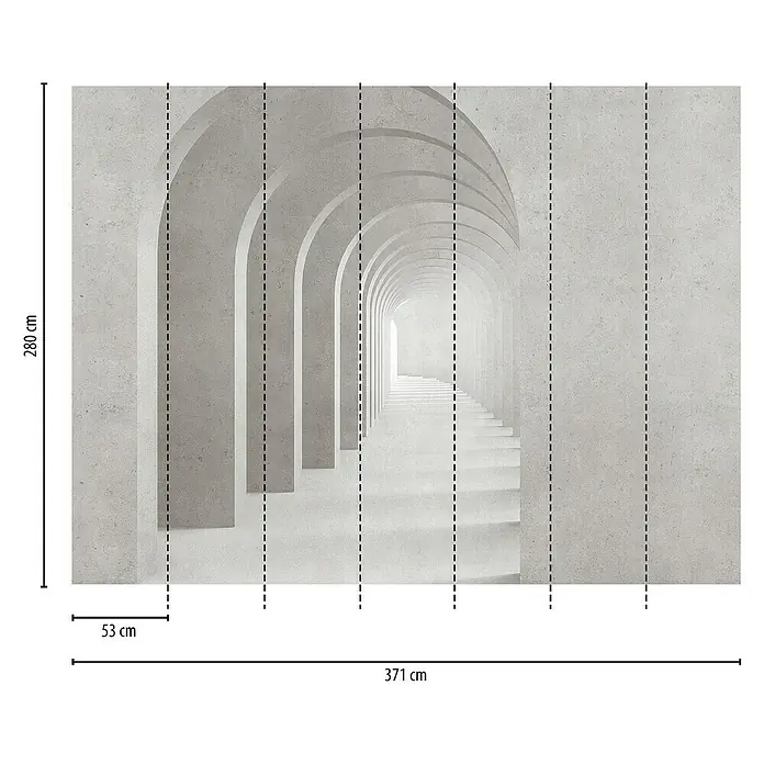 A.S. Création The Wall 3 Fototapete Regenbogen - B x H: 371 x 280 cm, Vlies - Fototapete mit einem hellen Gang mit Bögen im minimalistischen Stil. Das Design erzeugt eine beruhigende und elegante Atmosphäre.