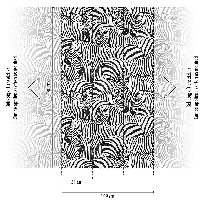 A.S. Création The Wall 3 Fototapete Zebra - B x H: 159 x 280 cm, Vlies - Tapete mit Zebramuster, wiederverwendbar, Maße: 280 cm x 159 cm. Ideal für eine individuelle Wandgestaltung mit auffälligem Design.