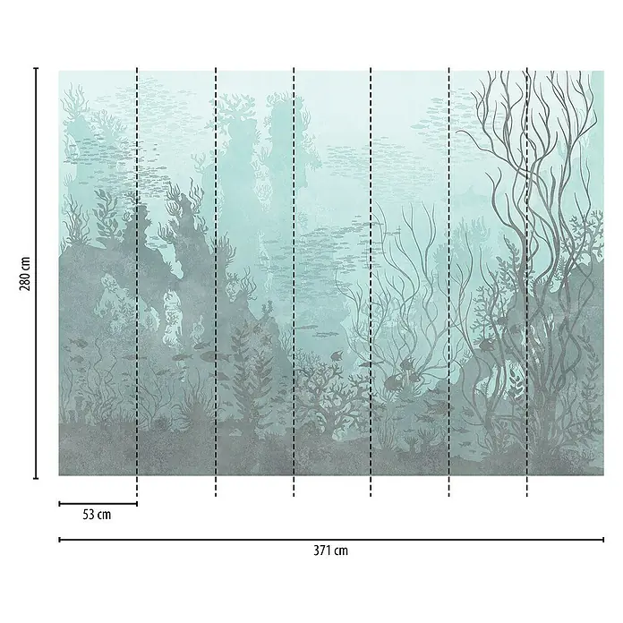 A.S. Création The Wall 3 Fototapete Unterwasser - B x H: 371 x 280 cm, Vlies - Eine Unterwasser-Fototapete mit Meeresbewohnern und Pflanzen in den Maßen 371 x 280 cm.