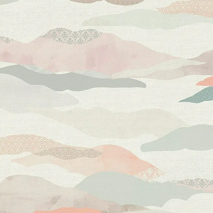 A.S. Création Pintwalls 2 Vliestapete Wolken-Wellen - Rosa-Blau-Weiß, Grafisch, 10,05 x 0,53 m - Abstraktes Wandbild mit sanften Farben und subtilen Texturen, das eine beruhigende und künstlerische Atmosphäre schafft.