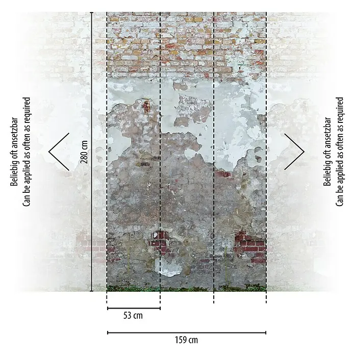 A.S. Création The Wall 2 Fototapete mit verwitterter Steinwand - B x H: 159 x 280 cm, Vlies - Eine Tapete mit Backstein- und Putzmustern, die eine alte, verwitterte Wand darstellt. Die Tapete ist 280 cm hoch und 159 cm breit.
