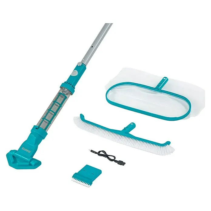 Bestway Poolsauger-Set AquaSurge - Türkis - Bestway Poolreinigungsset mit Kescher, Bürste, Staubsauger und weiterem Zubehör für eine effektive Poolreinigung.
