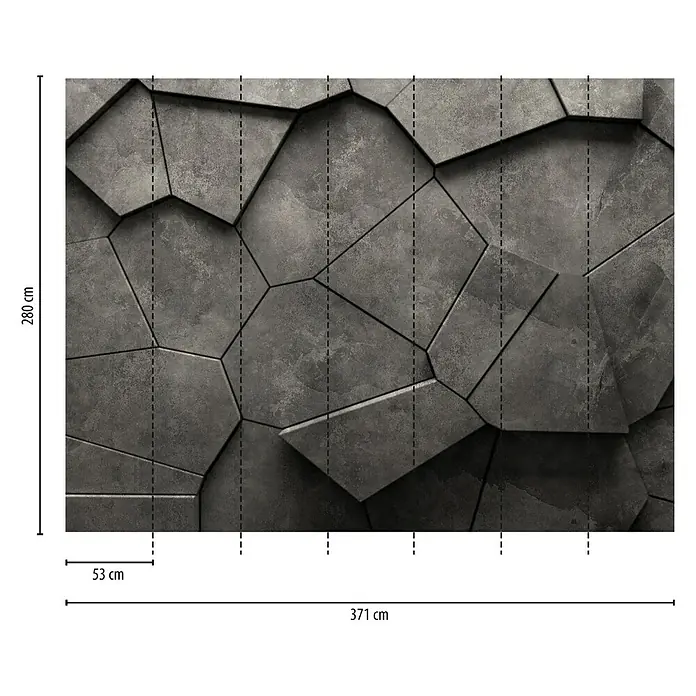 A.S. Création The Wall 3 Fototapete Felswand - B x H: 371 x 280 cm, Vlies - Wandbild mit einem modernen, grauen 3D-Steinmuster, das jedem Raum Tiefe und einen edlen Touch verleiht. Ideal für stilbewusste Einrichtungen.