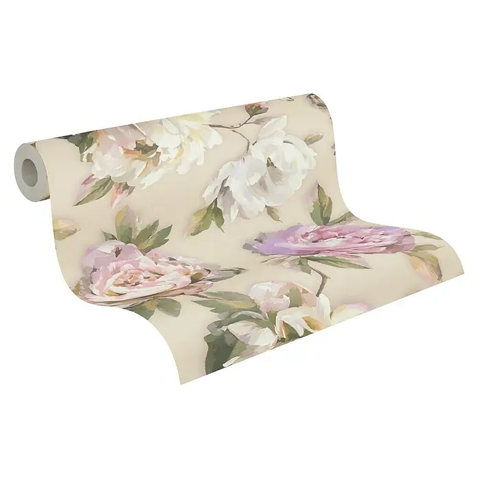 A.S. Création Pintwalls 2 Vliestapete Pfingstrosenblüten - Violett-Pink-Grün, Floral, 10,05 x 0,53 m - Eine Rolle blumiger Vliestapete mit Rosenmuster, ideal für eine stilvolle Wandgestaltung im Wohnbereich.