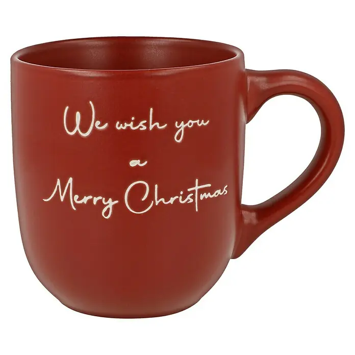 Boltze Tasse Merry Christmas - Rot, L x B x H: 8,3 x 8,3 x 9,5 cm, 300 ml - Rote Weihnachtstasse mit der Aufschrift "We wish you a Merry Christmas", ideal für festliche Getränke und gemütliche Momente.