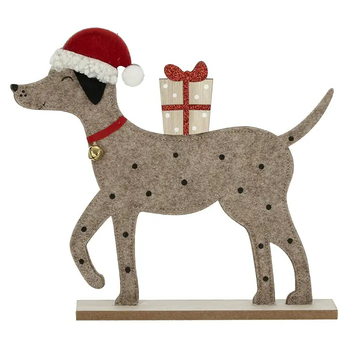 Noor Living Dekofigur X-Mas Hund - L x B x H: 5 x 30 x 26 cm, Holz - Weihnachtlicher Dalmatiner mit Geschenk-Dekoration.