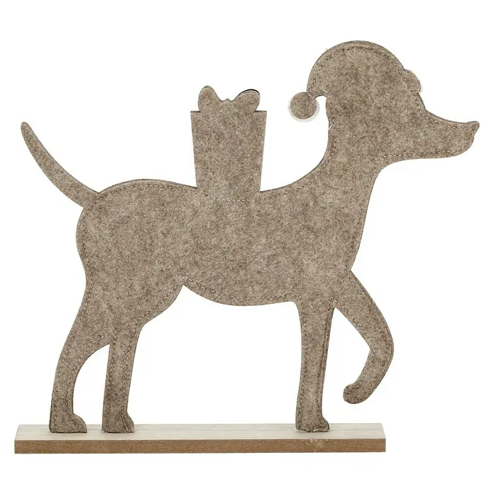 Noor Living Dekofigur X-Mas Hund - L x B x H: 5 x 30 x 26 cm, Holz - Filz-Dekofigur Hund mit Weihnachtsmuetze für weihnachtliche Atmosphäre. Die niedliche Figur ist eine schöne Ergänzung für die Weihnachtsdeko.